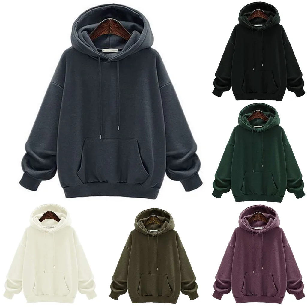 Женский свитер с длинными рукавами SAGACE Однотонный капюшоном и бархатом