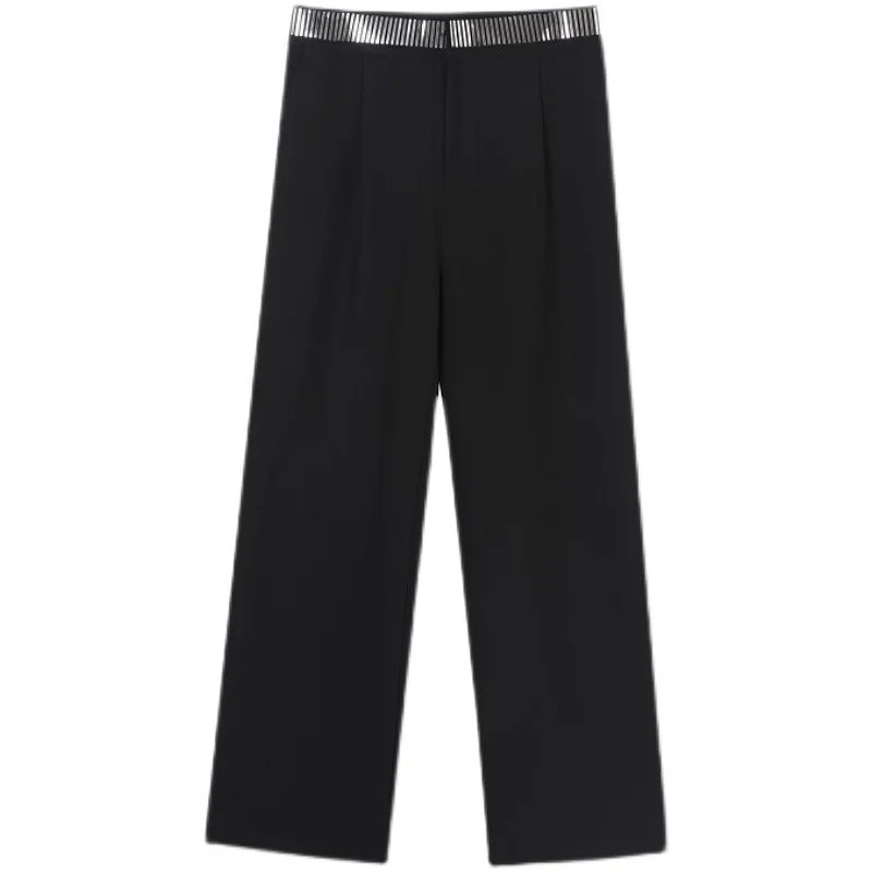 

Male Korean Harajuku Streetwear Vintage Trousers Menswear Pants Men's Sequin Patch Elastic Waist Casual Straight Suit Pant