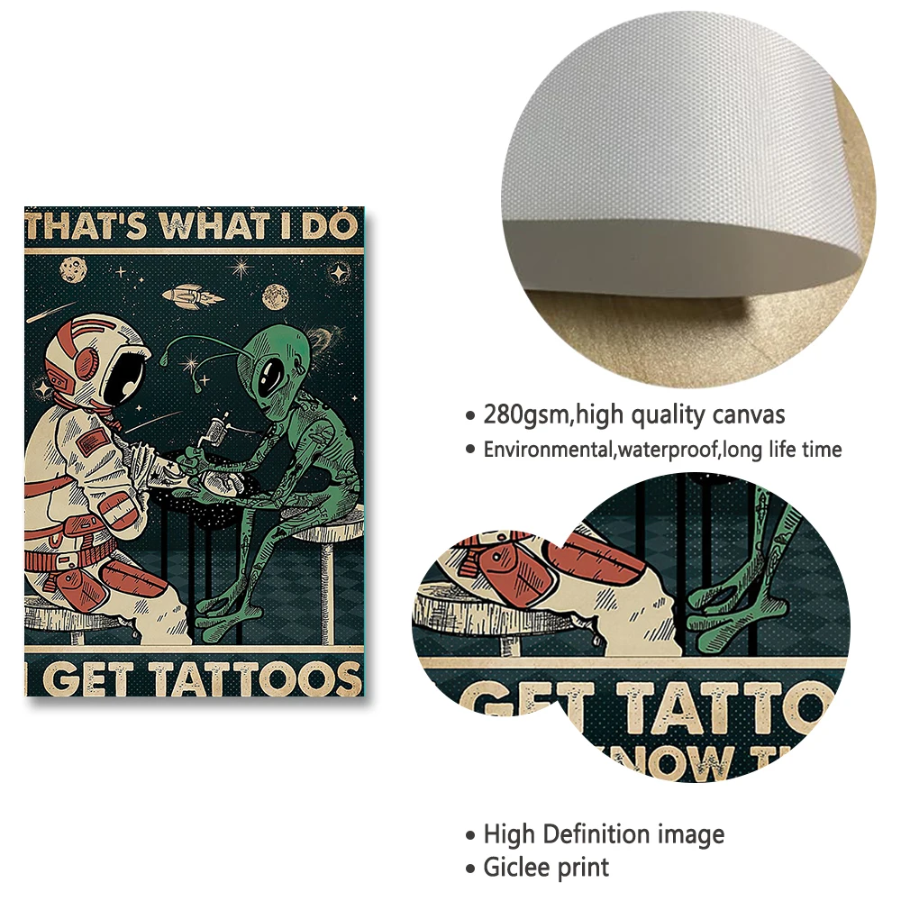 Плакат с татуировками инопланетянины И астронавты космос холст живопись ретро
