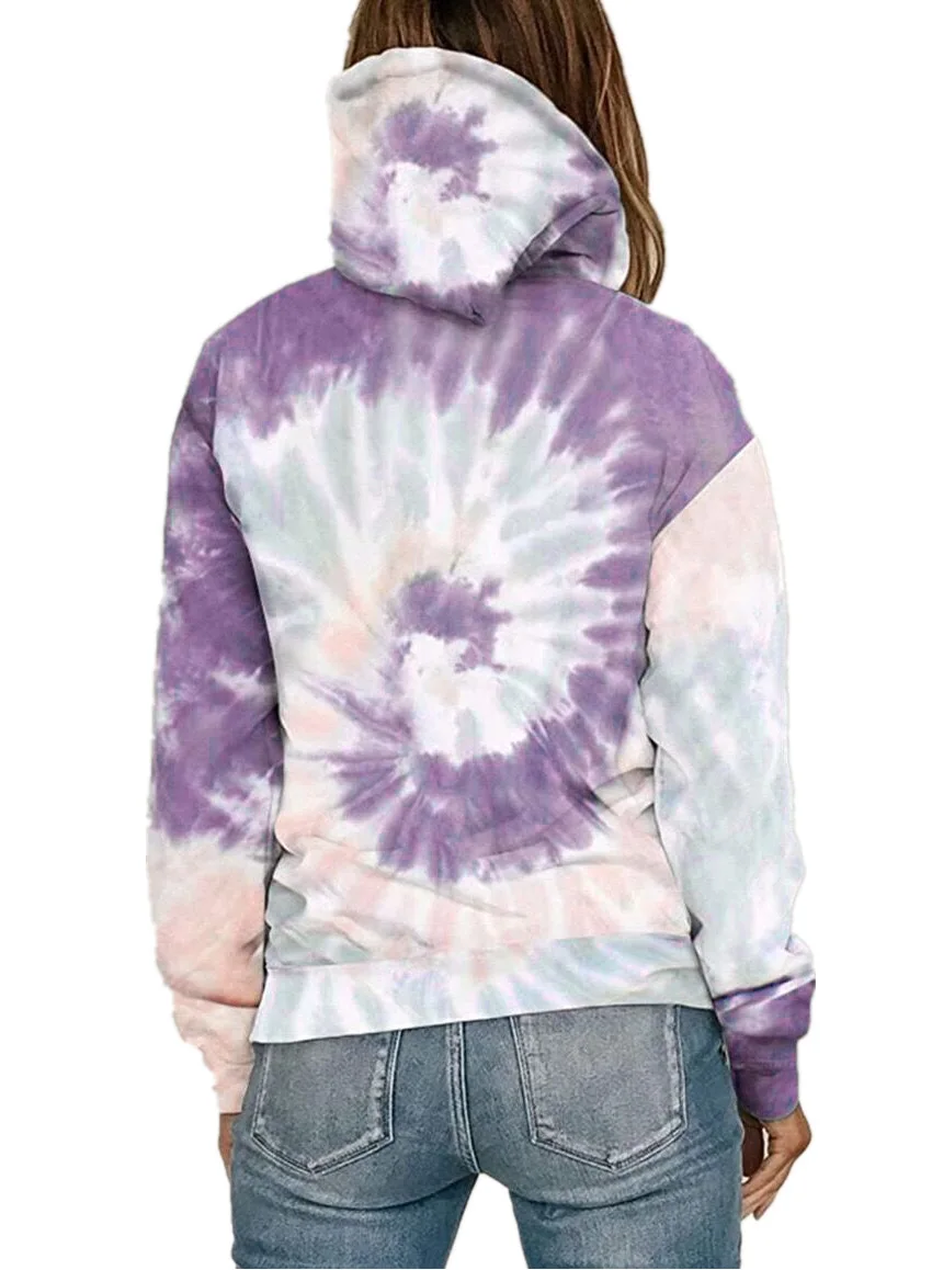 

Autumn Winter European American Cross-border Foreign Trade Women's Loose Tie-dye Printed Hooded Long-sleeved Sweaterfashion