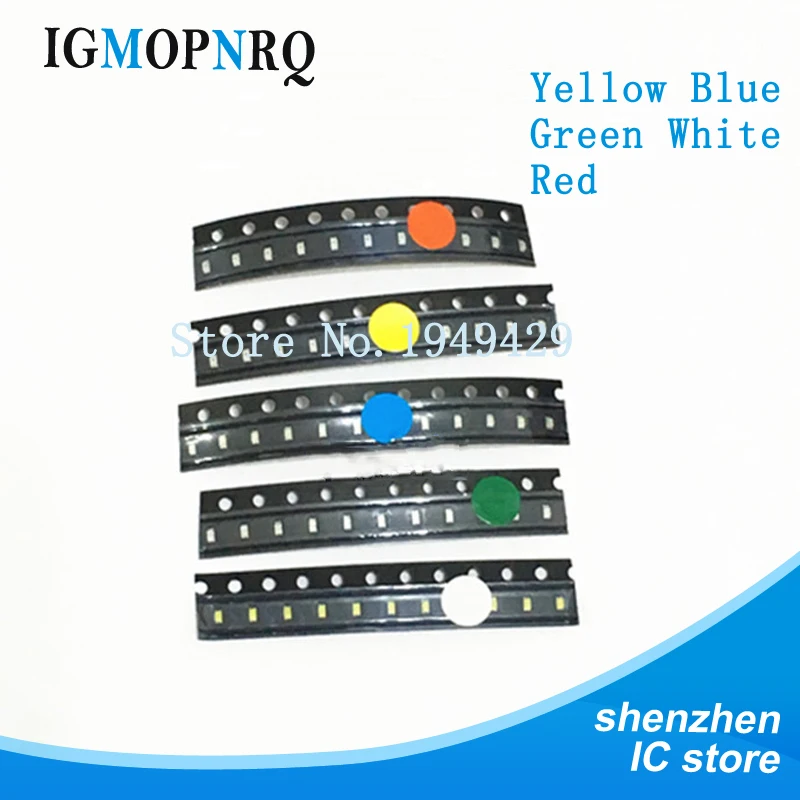 5 цветов x20 шт = 100 шт SMD 0603 светодиодный комплект супер красный/зеленый/синий/желтый/белый прозрачный СВЕТОДИОДНЫЙ светильник набор диодов