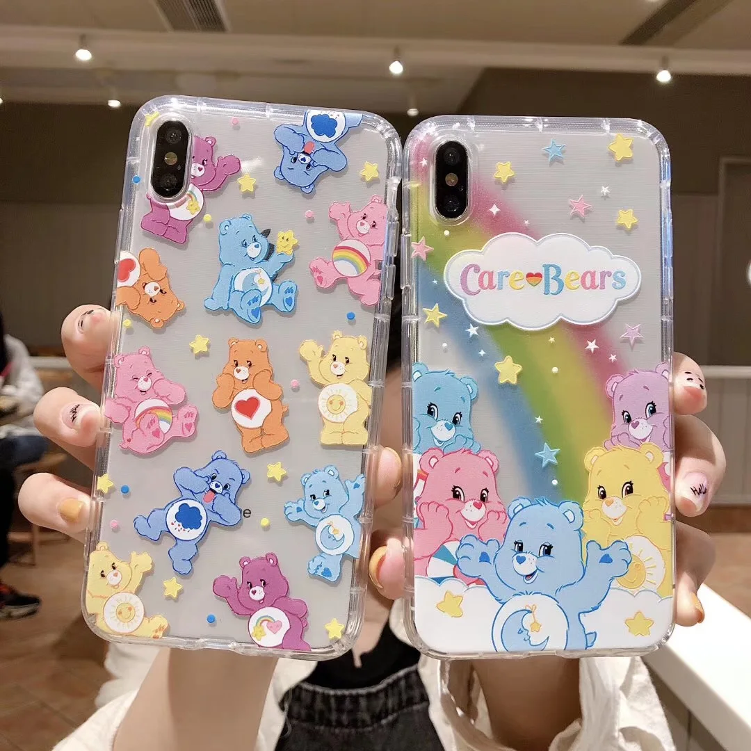 INS Korea Cute Anime candy rainbow Cear happy bear phone case For Apple iphone 11 Pro X XS Max Xr 8 7 6 6s Plus soft back Cover |