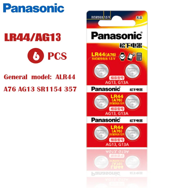 6 шт. PANASONIC A76 100% оригинальный 1 5 в 0% Hg кнопочный аккумулятор LR44 AG13 SR1154 357 LR 44 для