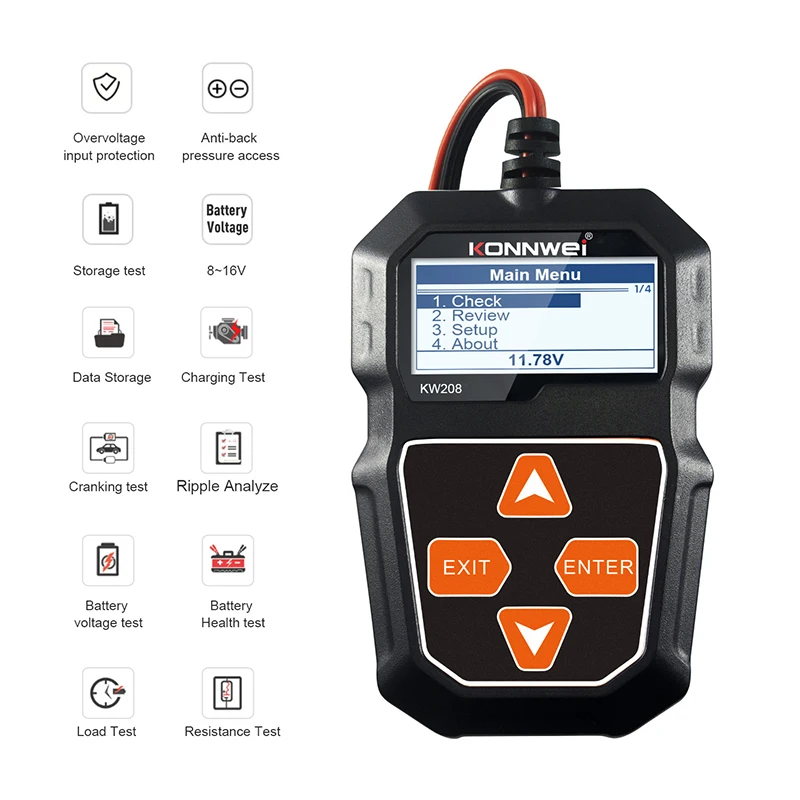 

KW208 Car Battery Checker Digital Battery Tester 12V Charging System Test Tool Motor Automotive Battery Capacity Tester