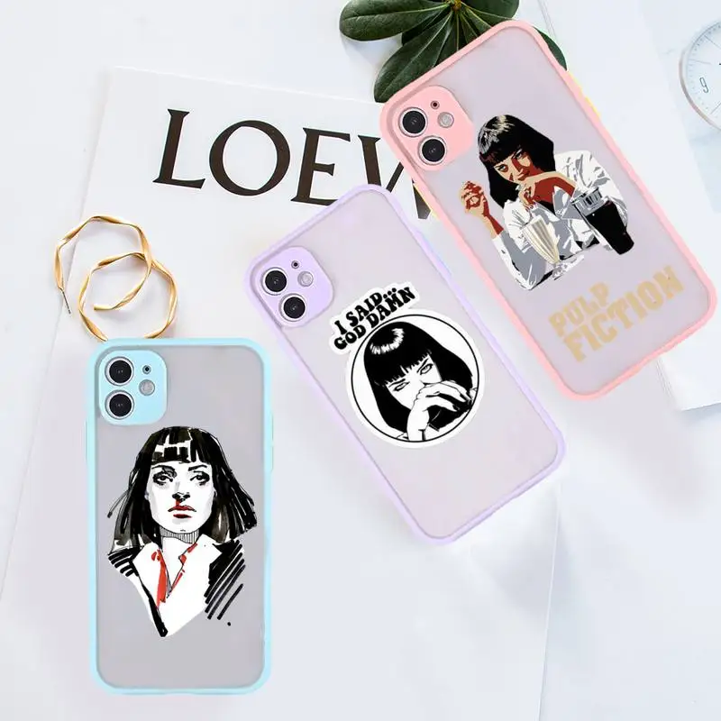 

Pulp Fiction Phone Case For iPhone 12 11 Mini Pro XR XS Max 7 8 Plus X Matte transparent Purple Back Cover
