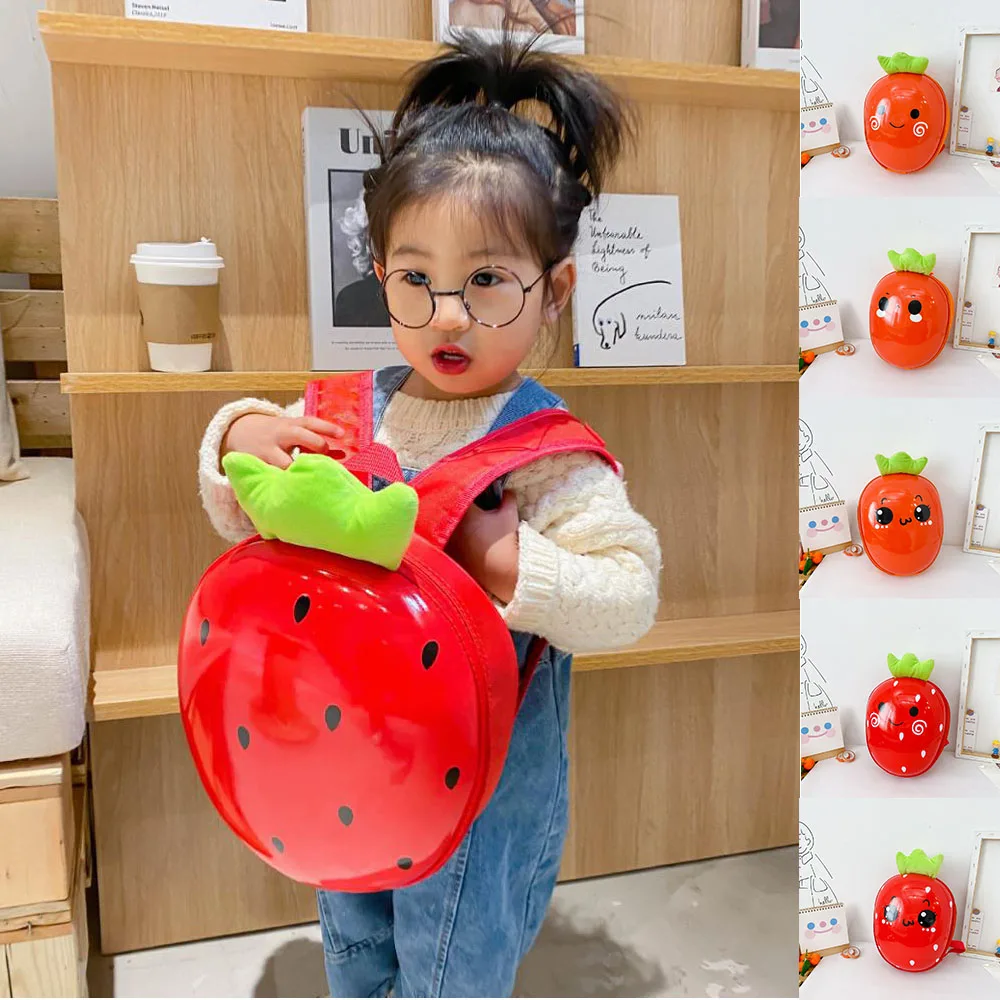 

2021 Children Carrot Strawberry Backpack Kids Kindergarten Schoolbag Casual Daily Lovely Book Bagpack Boy Girls Birthday Gift