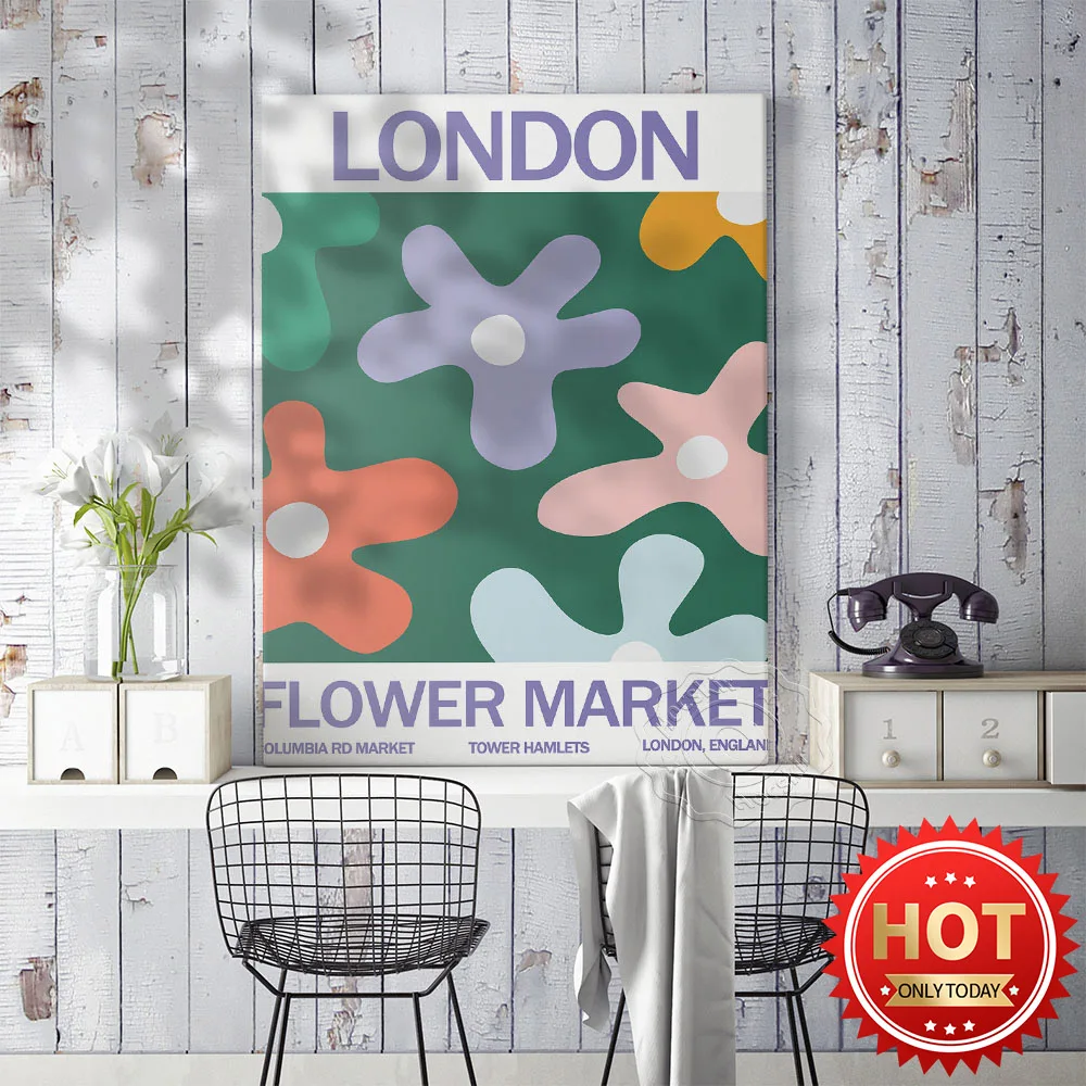 

London Columbia Road Flower Market Print Poster, Flower Art Illustration Wall Picture, Kids Room Kindergarten Wall Decor Mural