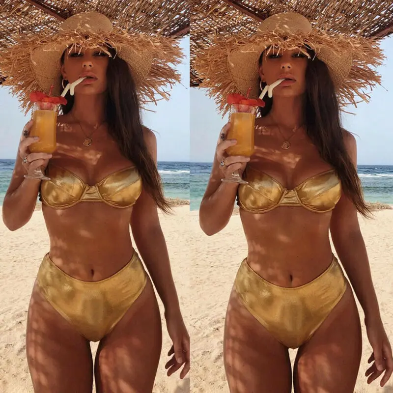 Новинка 2020 Женский комплект бикини с эффектом пуш-ап роскошный золотой купальник