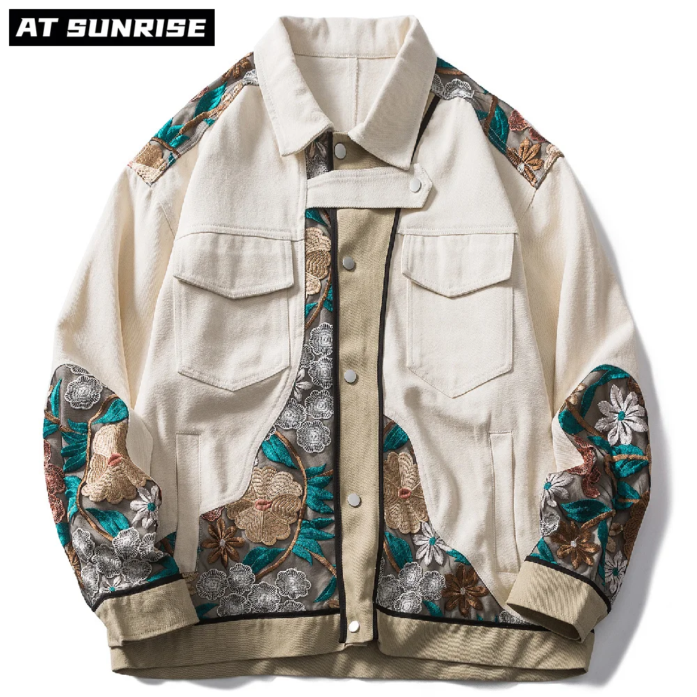 

Джинсовая куртка мужская в стиле хип-хоп, винтажная уличная одежда из денима с вышивкой в стиле ретро, хлопковая Повседневная модная верхня...