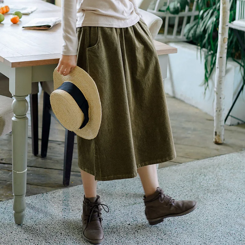 Юбка женская Вельветовая трапециевидная с высокой талией до середины икры |