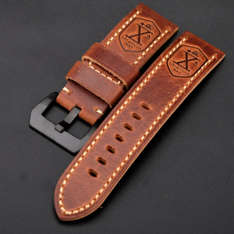 Ремешок кожаный ручной работы для наручных часов ремешок коричневый 24/26 мм