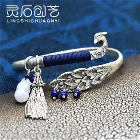 

Silver Bracelet Women's Sterling Silver Fashion Young Vintage Solid Ancient French Ornament Personalized Jewelry Peacock Silver