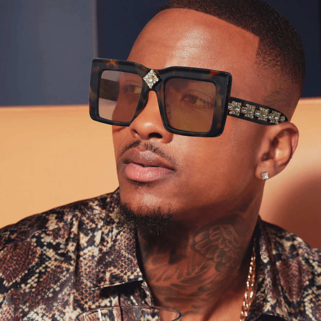 Роскошные Квадратные ретро солнцезащитные очки Стразы в стиле панк оверсайз