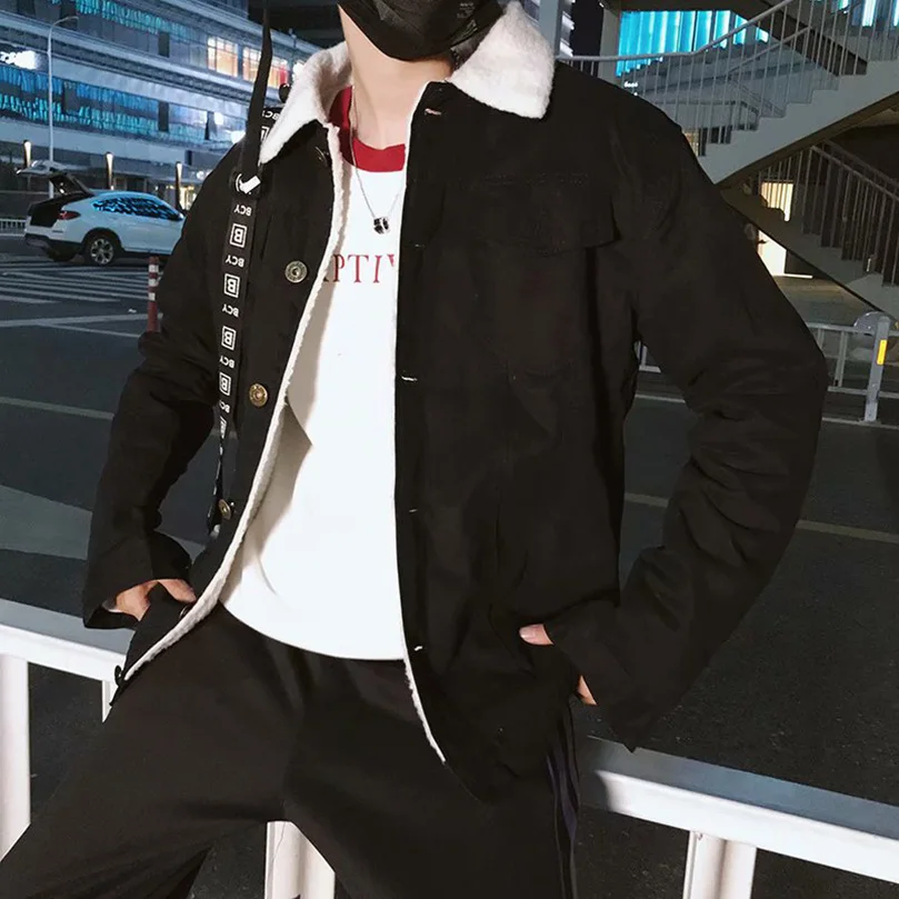 Мужская Утепленная джинсовая куртка кашемировая из овечьей шерсти с хлопковой