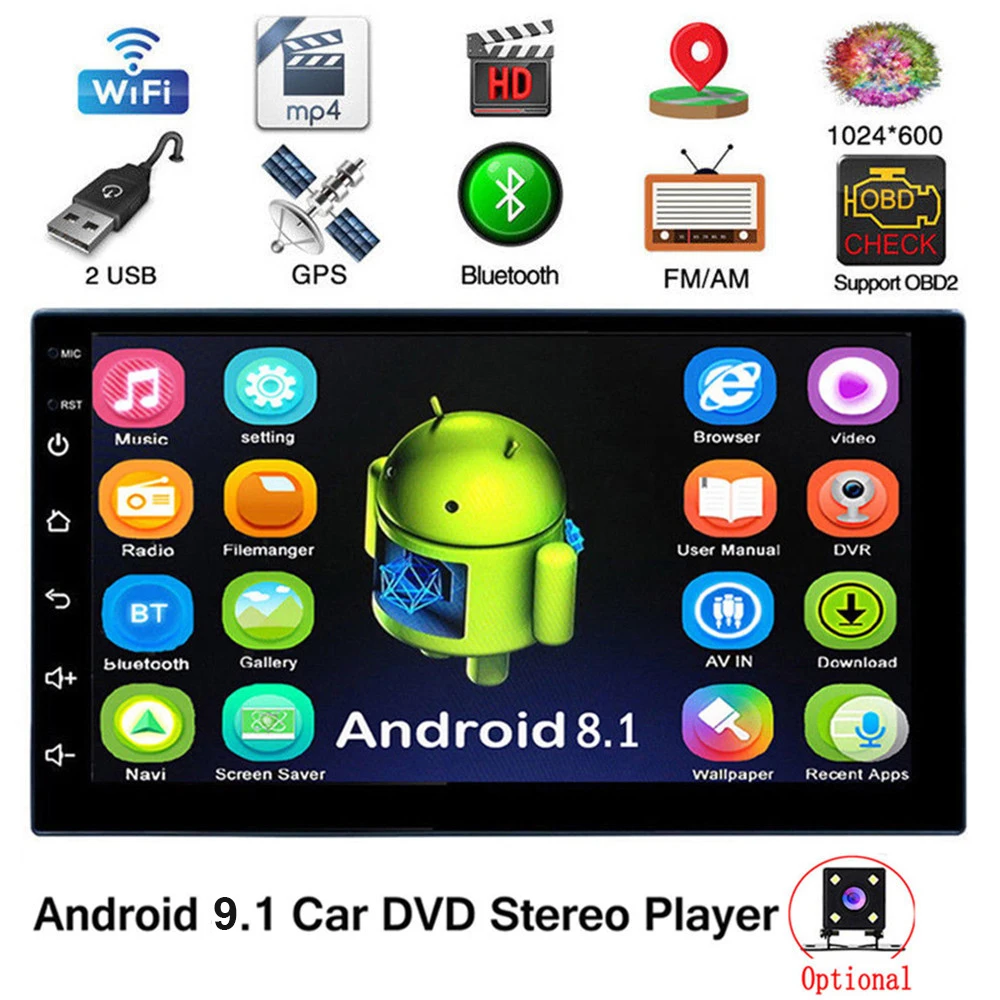 2Din Android 9,1 автомобильное радио Авторадио Стерео gps навигация wifi Bluetooth USB аудио 7 дюймов 1024*600 Автомобильный мультимедийный MP5 плеер