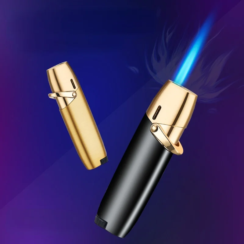 2021 New Mini Portable Ladies Metal Straight Blue Flame Inflatable Lighter Ignition Is More Labor-saving Smoking Accessories