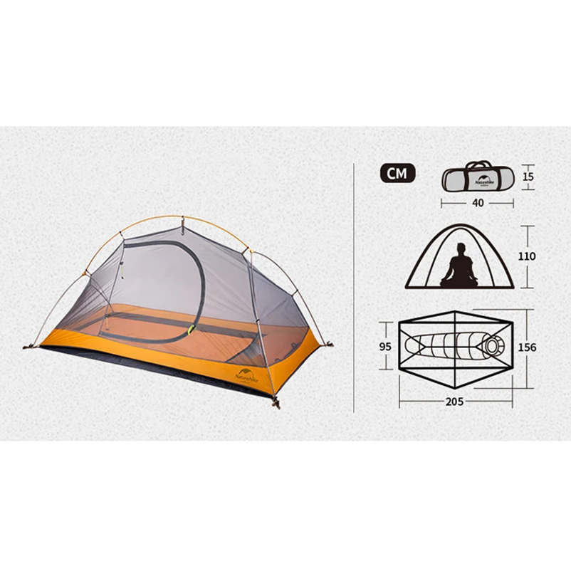 Палатка Naturehike туристическая Ультралегкая двухслойная из силиконовой ткани 210T 20D