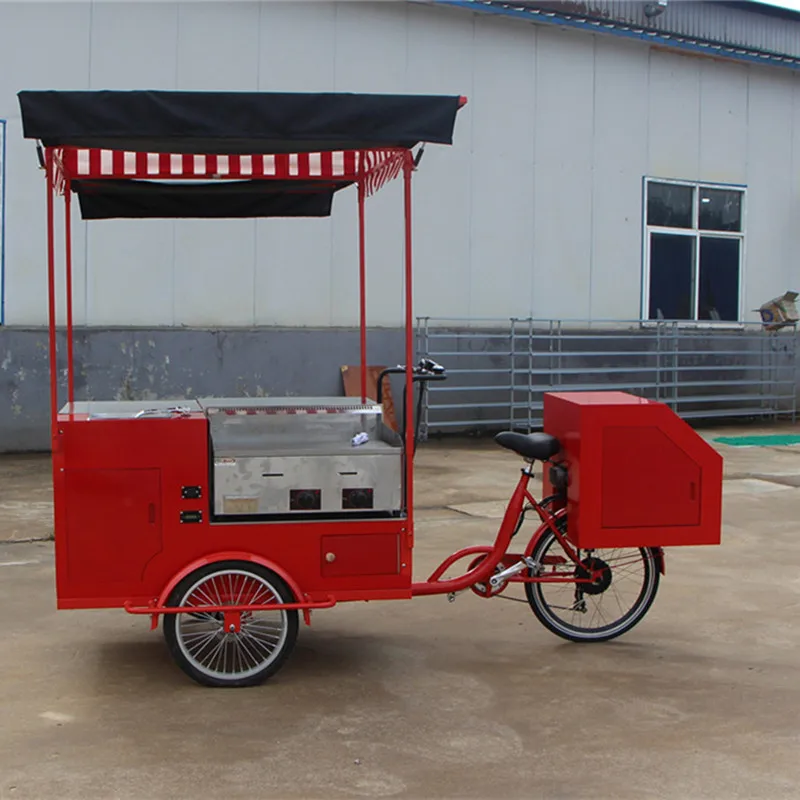 Красного цвета Электрический Грузовой Велосипед уличный вендинг-велосипед