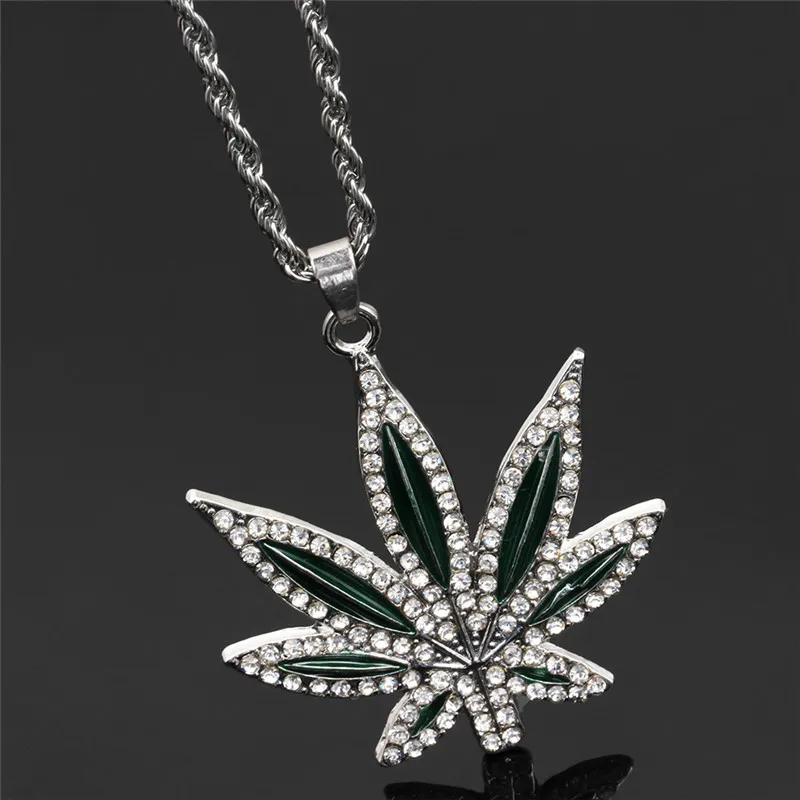 Ожерелье Стразы с подвеской в виде конопли кленового листа для мужчин панк