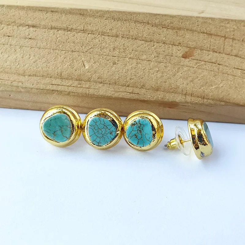 

6 Pairs Natural Abalone shell stud Earrings, Pave blue stone round shape Earrings Jewelry for women ER1045