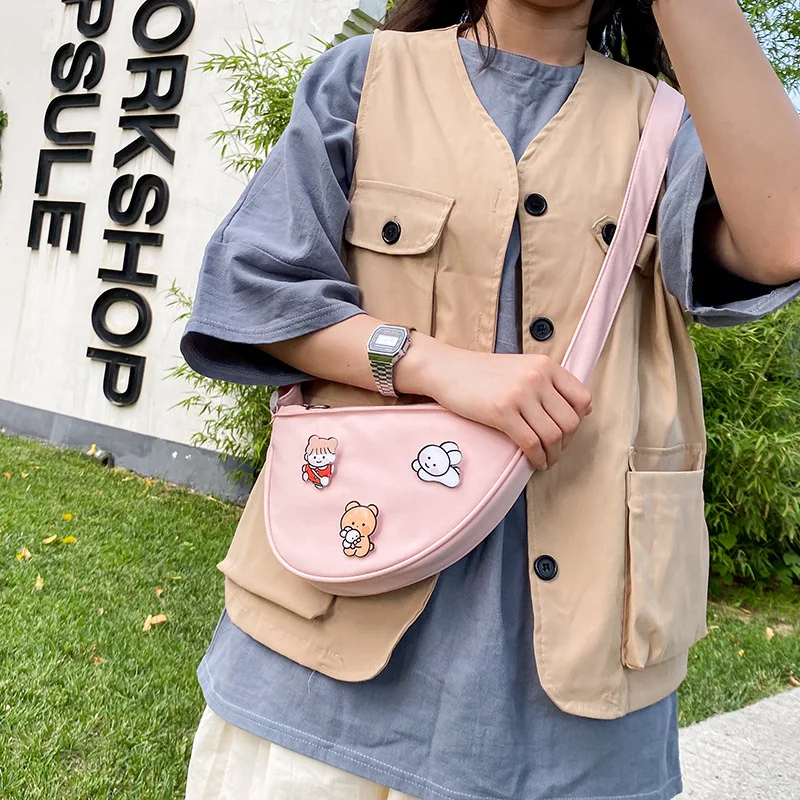 

Simple Half-round Nylon Bag Women Student Girls Crossbody Bags For Women Small Shoulder Bag Japanese Phone Bag Bolsa Feminina