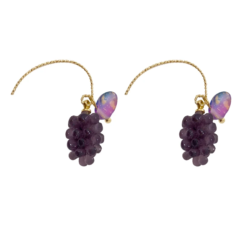 

Green Grape + Purple Grape Earrings ~ 2021 Spring and Summer New Studs Female Sweet Fresh Niche Vintage Earrings