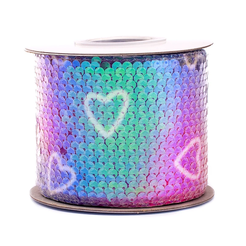 

New ArrivalLaser Sequin Ribbon Rainbow Printed 2 Yards 75mm for DIY Hair Accessories Headwear Materials