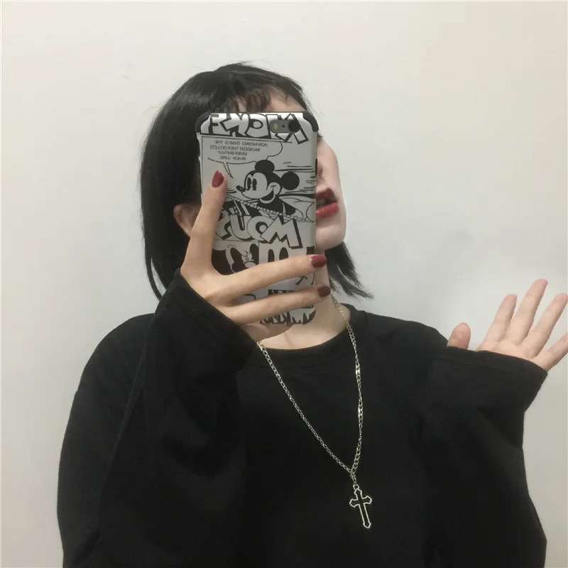 1Pcs Fashion Gothic Vintage Dark Hollow Cross Pendant Chain Necklace For Street Men Women Kpop Punk Jewelry