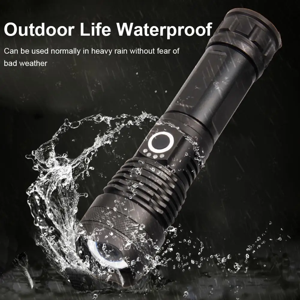 

Flashlight Rechargeable 100000 Lumens XHP50 5 Mode LED USB Rechargeable 18650 26650 Flashlight Led Torch For Hiking and camping