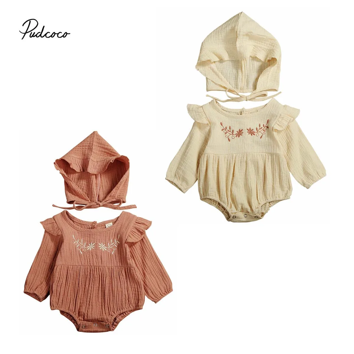 Комбинезон для новорожденных девочек 0 24 мес. из хлопка и льна боди с шапкой