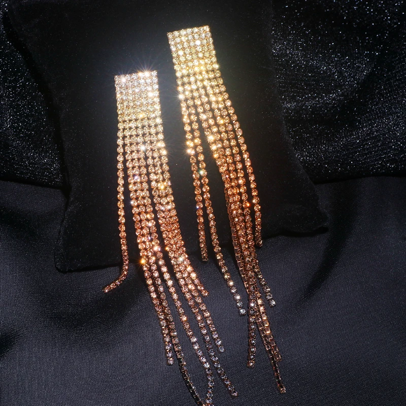 Серьги-подвески с кристаллами для женские блестящие со стразами длинные висячие