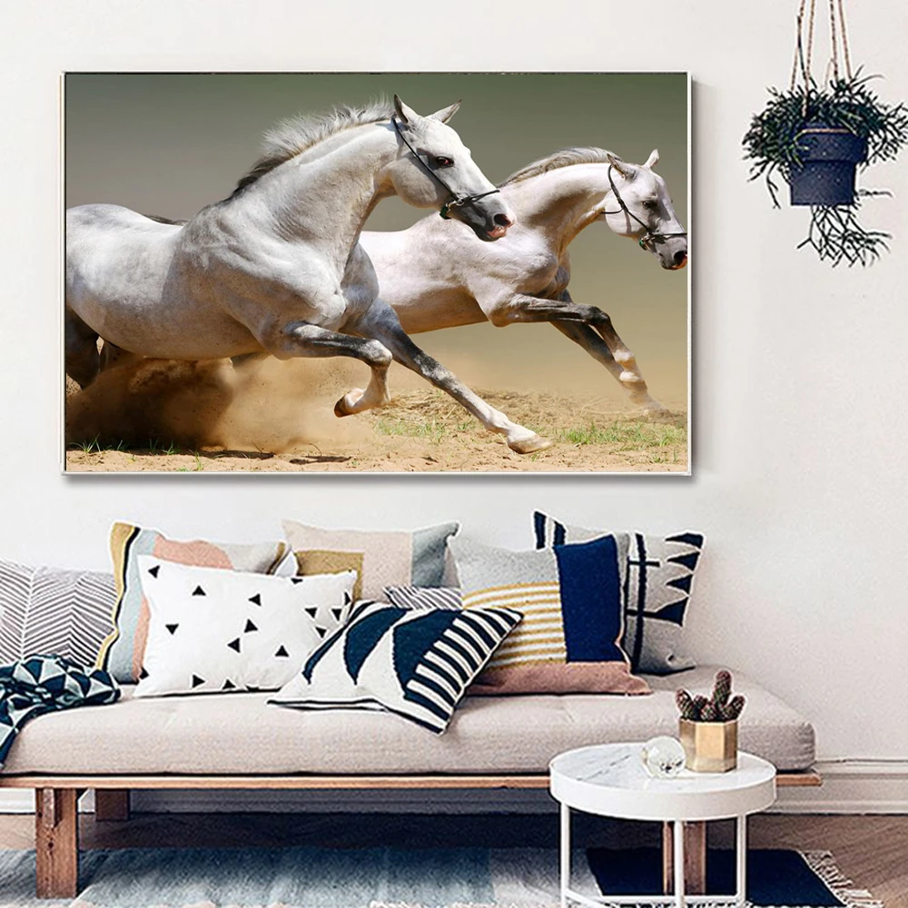 

Animal oil painting white horse galloping canvas painting office living room corridor home decoration mural