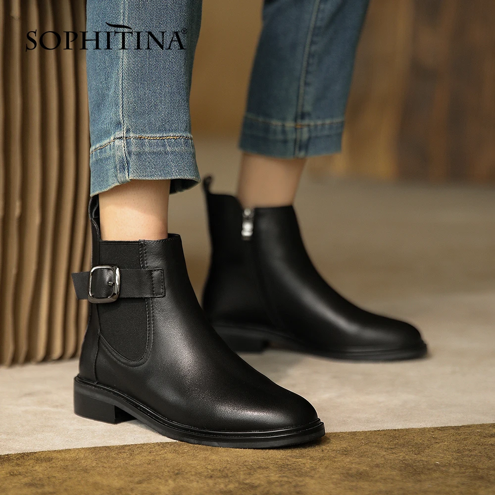 

Женские туфли-челси SOPHITINA, заостренный носок, кожа, пряжка, плоский каблук, для работы в офисе, NO042