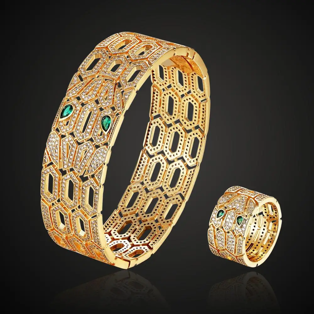 

LISMExplosion wide version exaggerated snake head micro-inlaid zircon ladies copper bracelet ring jewelry fashion jewelry