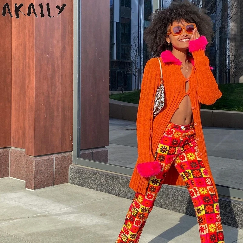 

Akaily Summer Streetwear Pencil Pants Women 2021 Female Vintage Floral Printed Leggings High Waist Loose Ladies Long Trousers
