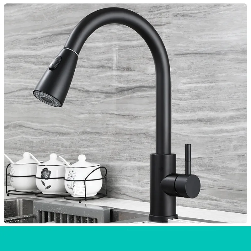 

Kitchen faucet, 304 stainless steel pull-out faucet, double outlet water-cooled hot wash basin sink faucet, movable faucet