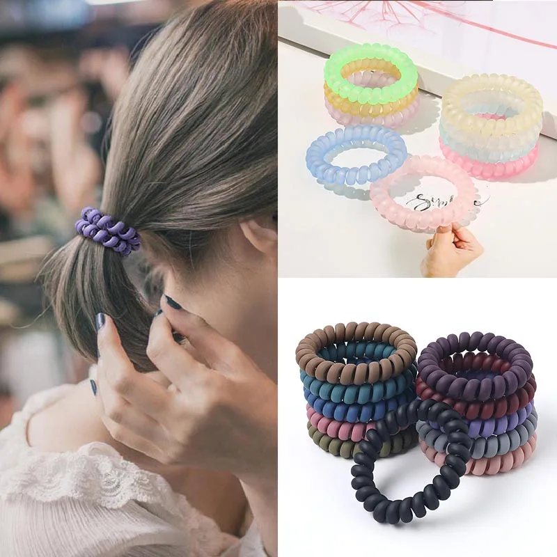 

Women Matt Colors Glow in Dark Cloth Telephone Wire Rubber Bands Stretchy Colors Non-mark Spiral Coil Ropes Solid Hair Ties