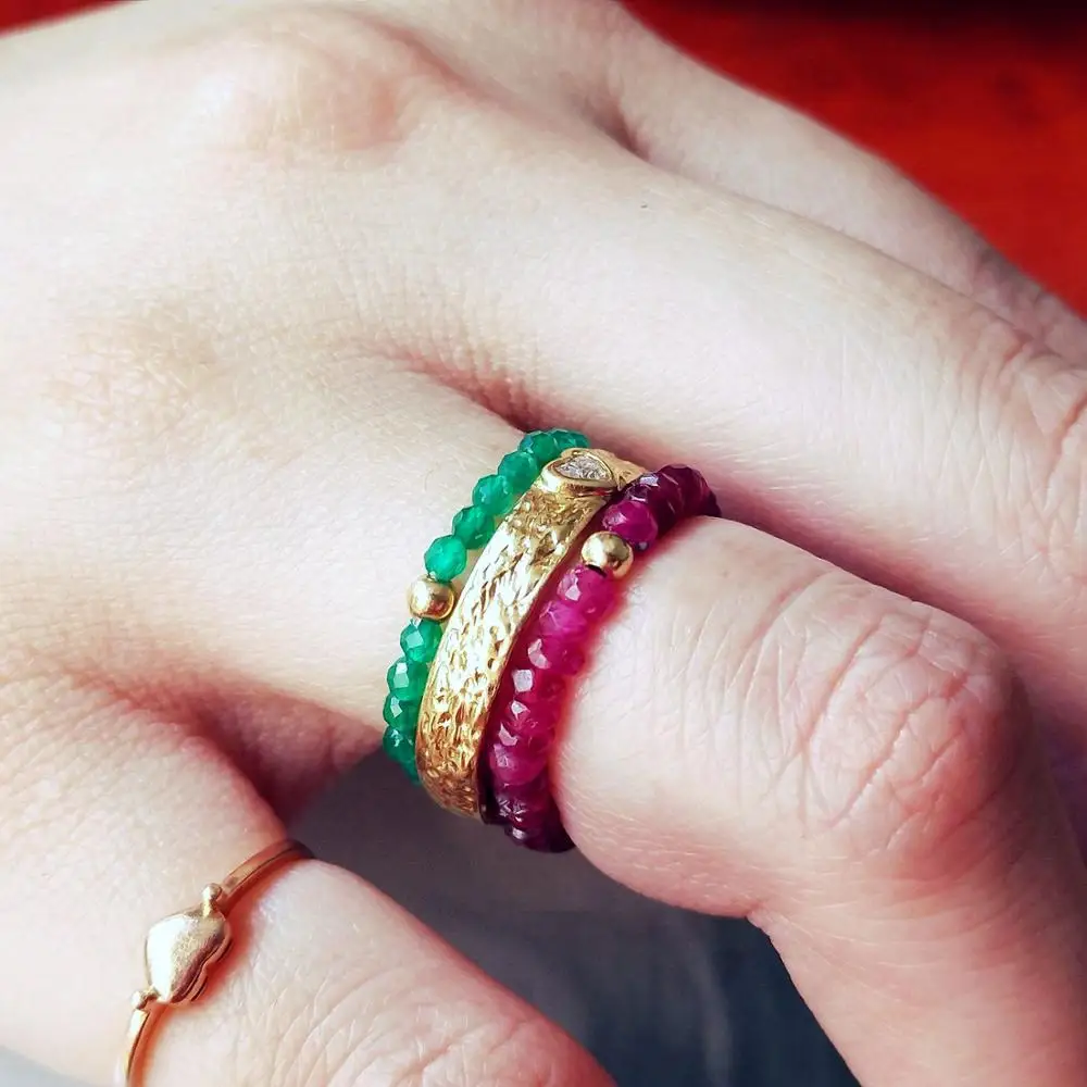 

LiiJi Unique Genuine Rubys Ring July Birthstone US GF Bead Handmade Chakras Healing Power Ring Female Valentine's Day Gift