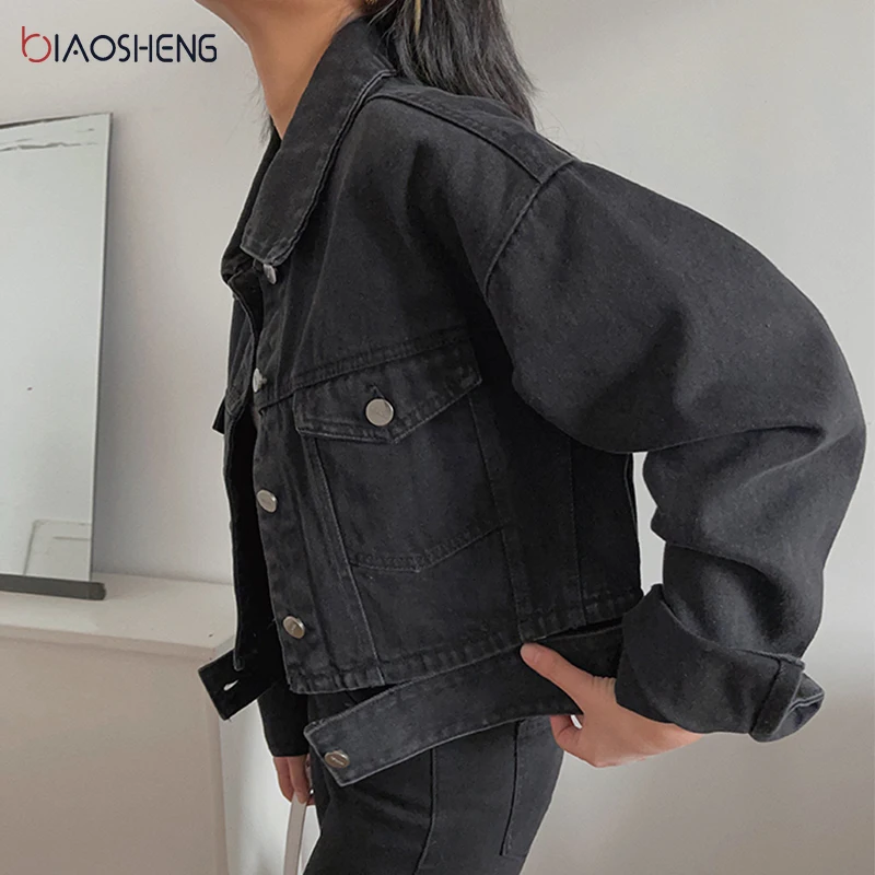 Женская короткая джинсовая куртка однобортная модная ВИНТАЖНАЯ ДЖИНСОВАЯ