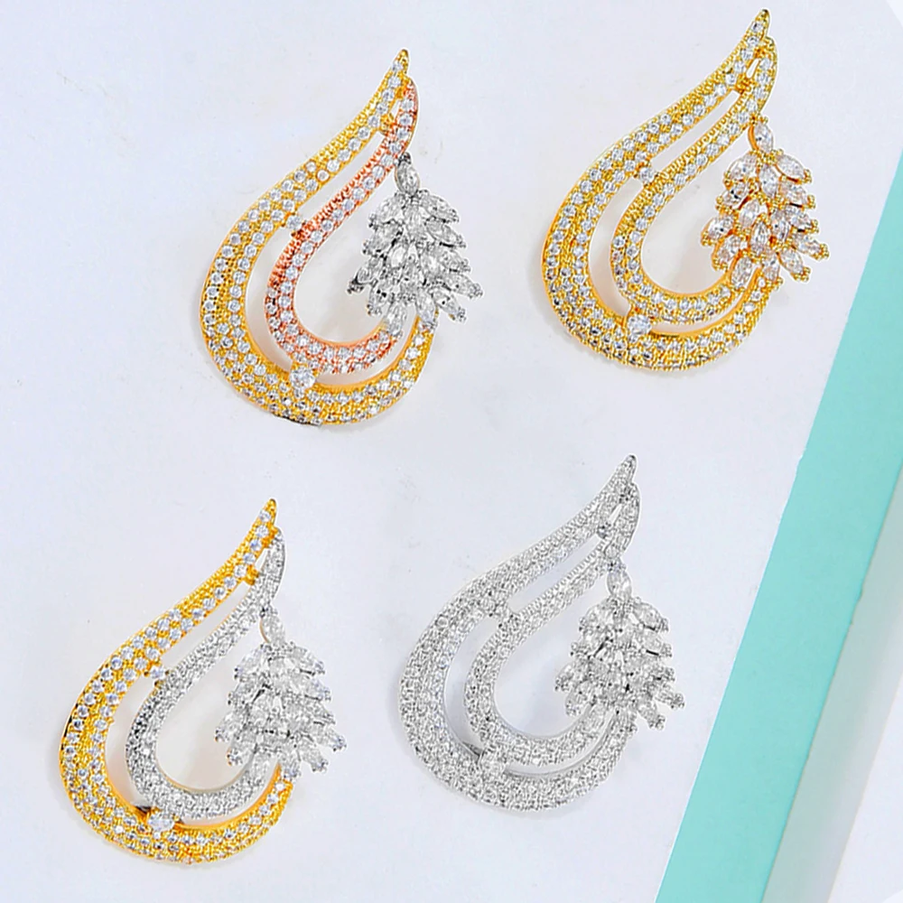 GODKI 31mm Trendy Luxury Waterdrop Stud Earring with Full Micro Cubic Zircon for Women Wedding - 3 Tone, CZ African Dubai Bridal Earring image 5