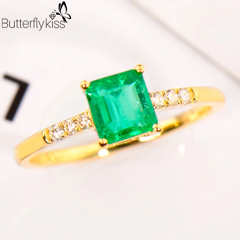 

BK 18k Genuine Gold 585 Rings Natural Emerald 1.61g Yellow Gold Square Anniversary Wedding Party Luxury Fine Jewelry For Women