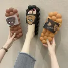 Массажные тапочки женские, Мягкие Шлепанцы с пузырьками, на плоской подошве, Нескользящие, мультяшный рисунок, домашние тапочки