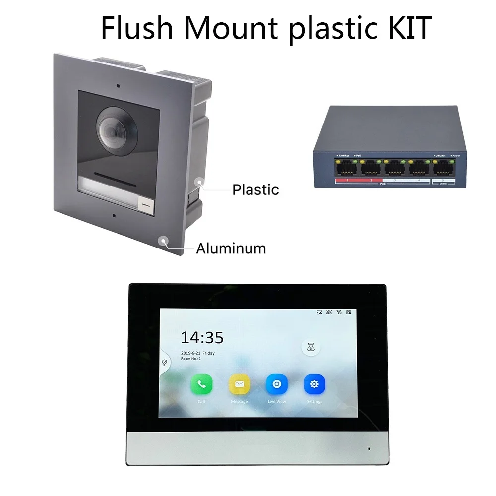 Flush Mount plastic Hik многоязычный 802.3af POE комплект видеодомофона, IP дверной звонок, наружная камера и WiFi внутренний монитор - Цвет: Flush Mount plastic