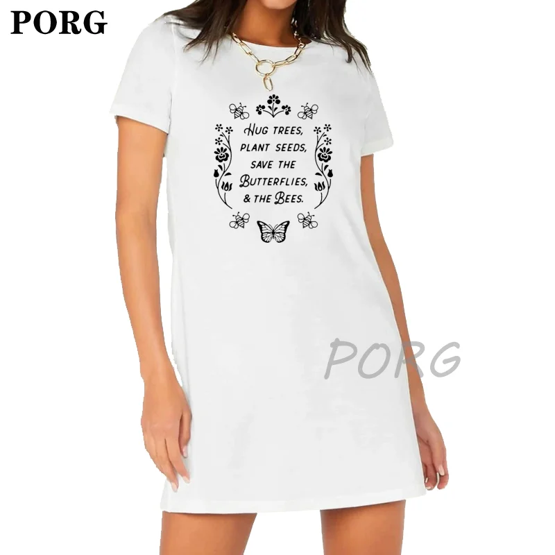 

Hug деревья растения семена бабочек и пчел повседневная одежда с О-образным вырезом, с коротким рукавом, с принтом мини-платье Белый Женская л...