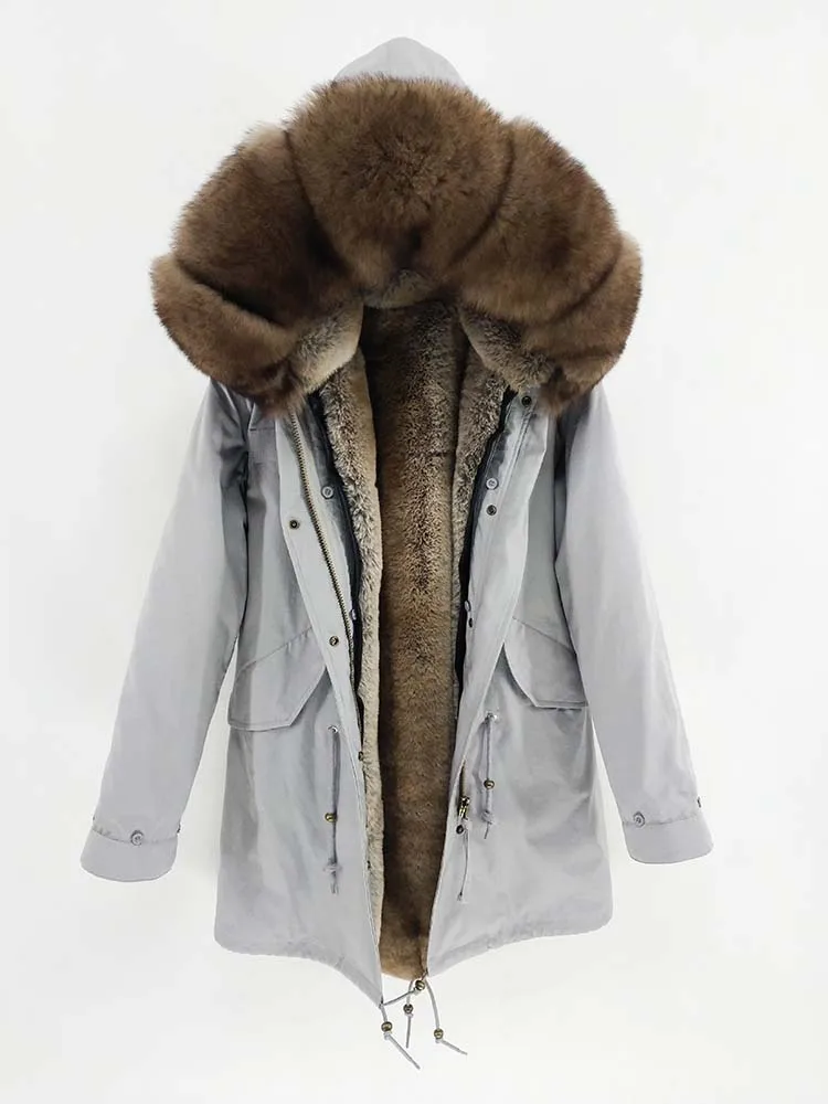 Парка длинная мужская с большим капюшоном пальто натуральным мехом лисы теплая