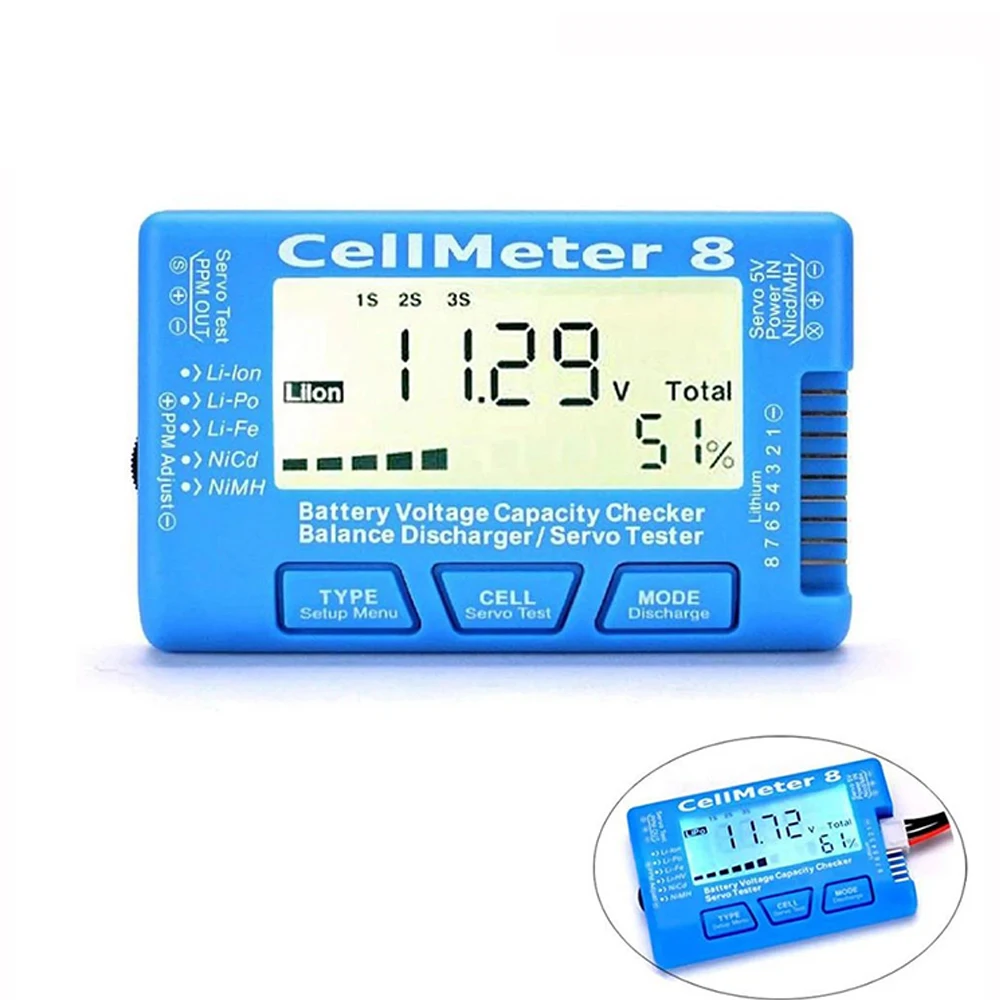 ЖК-цифровой измеритель емкости батареи RC CellMeter8 2-8S 4-8S сервопривод LiPo Li-lon NiMH тестер