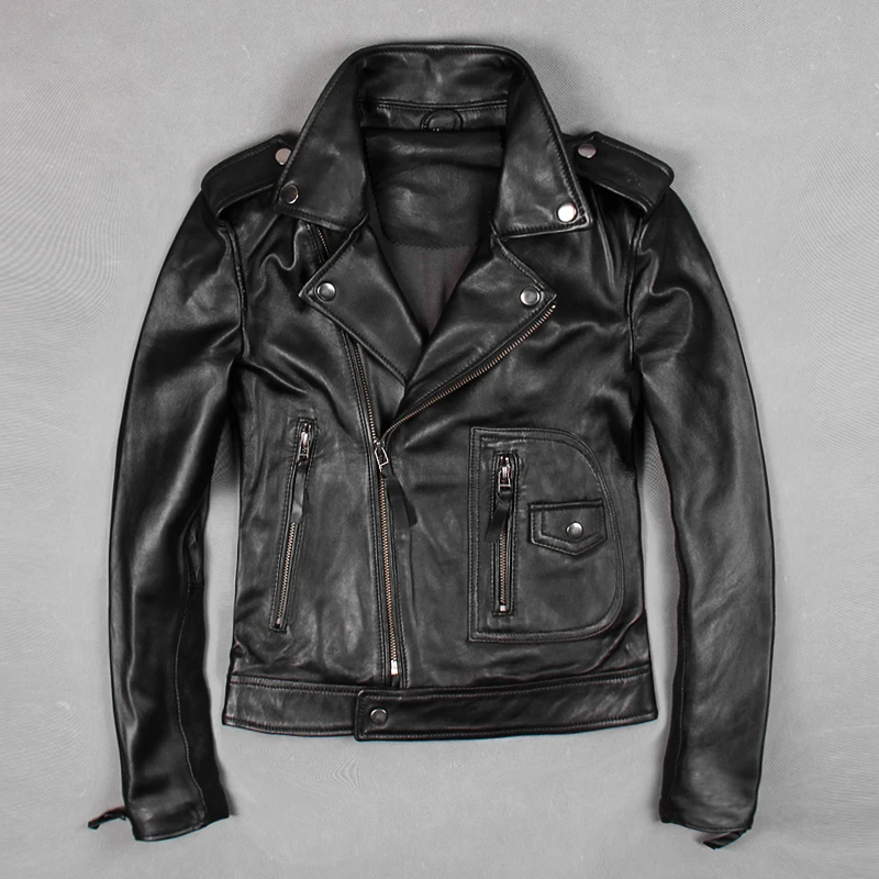 Brand Women Lapel Genuine Leather Jacket High Quality Slim Fit Long Sleeve Sheepskin Coat Fashion Red Motorcycle Short Outerwear | Женская