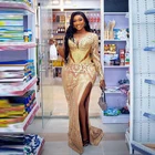 Женское вечернее платье-Русалка Aso Ebi, золотистое кружевное платье с длинными рукавами для выпускного вечера, официальное платье в арабском стиле Дубая