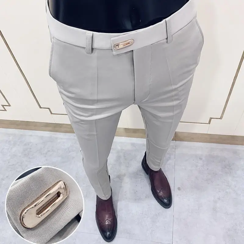 

Pantalon Homme 2021 New Men's Business Dress Pants Solid Color Slim Fit Formal Office Suit Pant Streetwear Man Casual Trousers