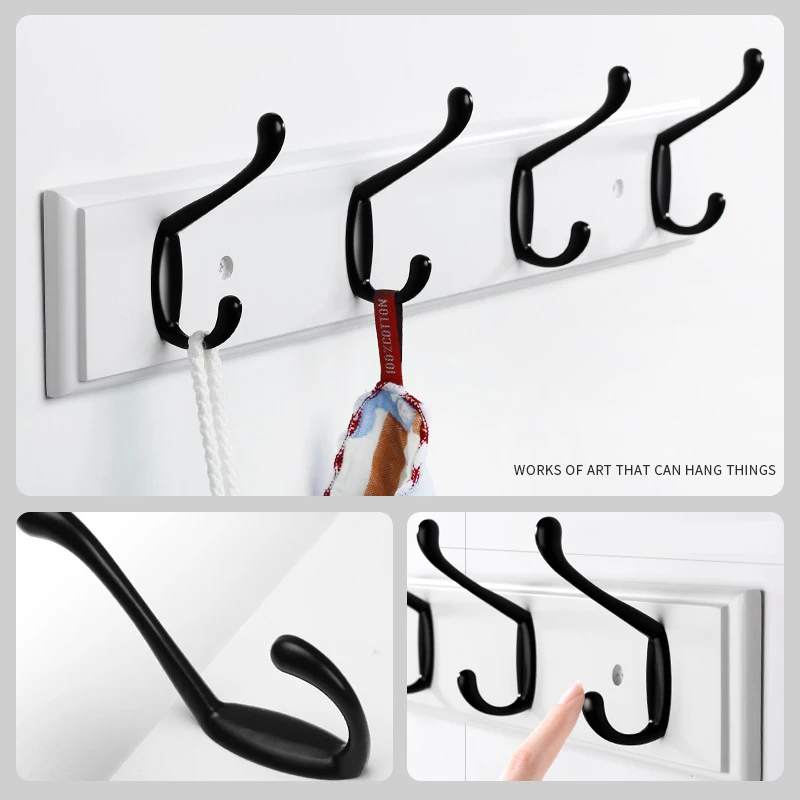 

Home Modern 4 Hook Coat Rack - Wall Mounted Key Cap & Hat Rack - White Finish - Satin Nickel Luxury Hooks